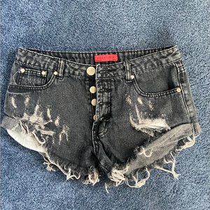 Black low-waisted denim shorts, size M